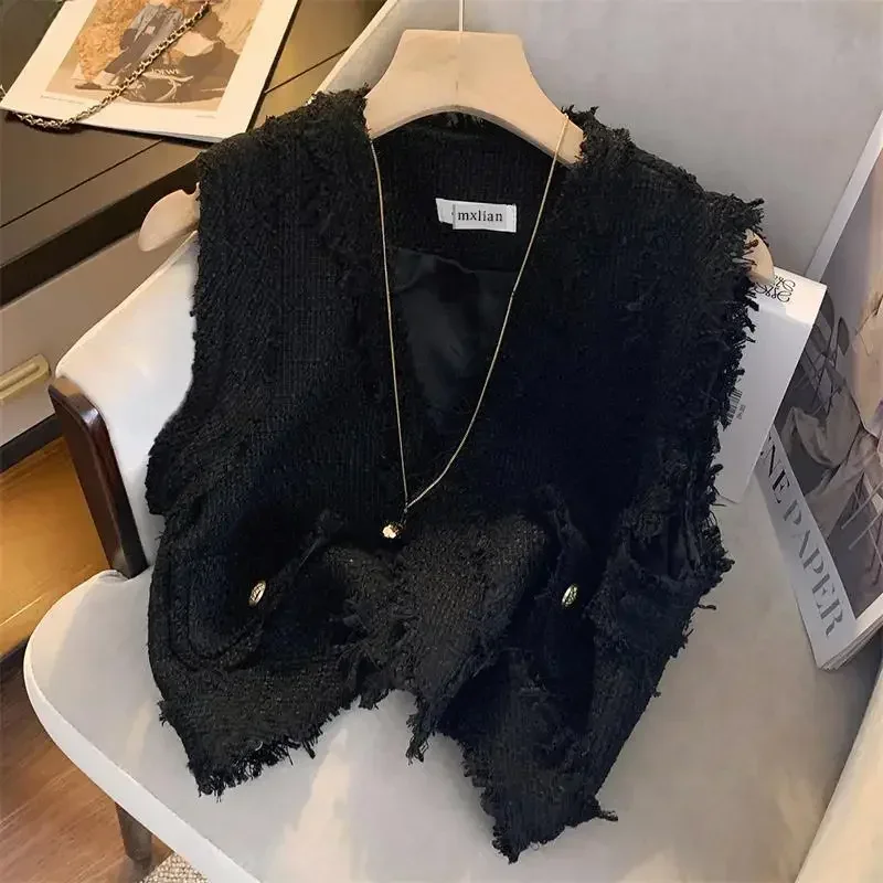 Tweed Style Women Vest Short Jacket Niche Design Sensibility Shoulder Vest Design Women's Jackets Black Vests Top Waistcoat D706
Tweed Style Women Vest Short Jacket Niche Design Sensibility Shoulder Vest Design Women's Jackets Black Vests Top Waistcoat D706