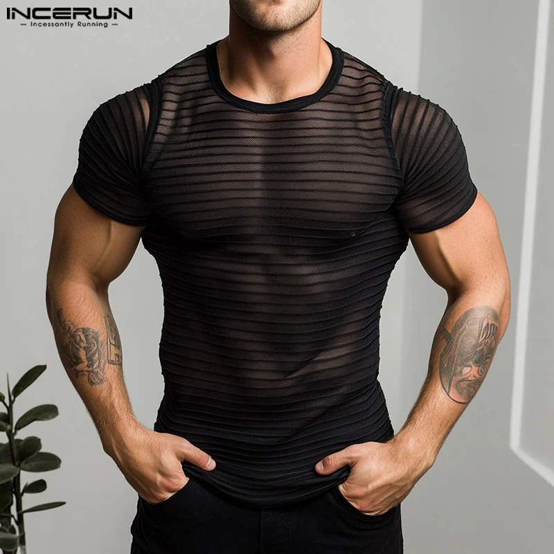 INCERUN Men's T Shirts Striped Mesh Transparent Summer O-neck Short Sleeve Male Tee Tops 2025 Streetwear Fashion Men Clothing
INCERUN Men's T Shirts Striped Mesh Transparent Summer O-neck Short Sleeve Male Tee Tops 2025 Streetwear Fashion Men Clothing