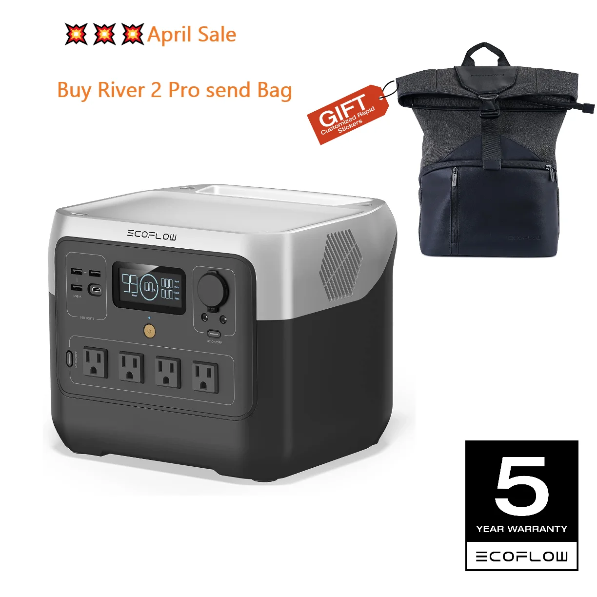 Портативная электростанция ECOFLOW RIVER 2 Pro, Аккумулятор LiFePO4 1600 Вт/ч, быстрая зарядка 70 минут, розетки переменного тока 4X Вт (X-Boost Вт)
Портативная электростанция ECOFLOW RIVER 2 Pro, Аккумулятор LiFePO4 1600 Вт/ч, быстрая зарядка 70 минут, розетки переменного тока 4X Вт (X-Boost Вт)