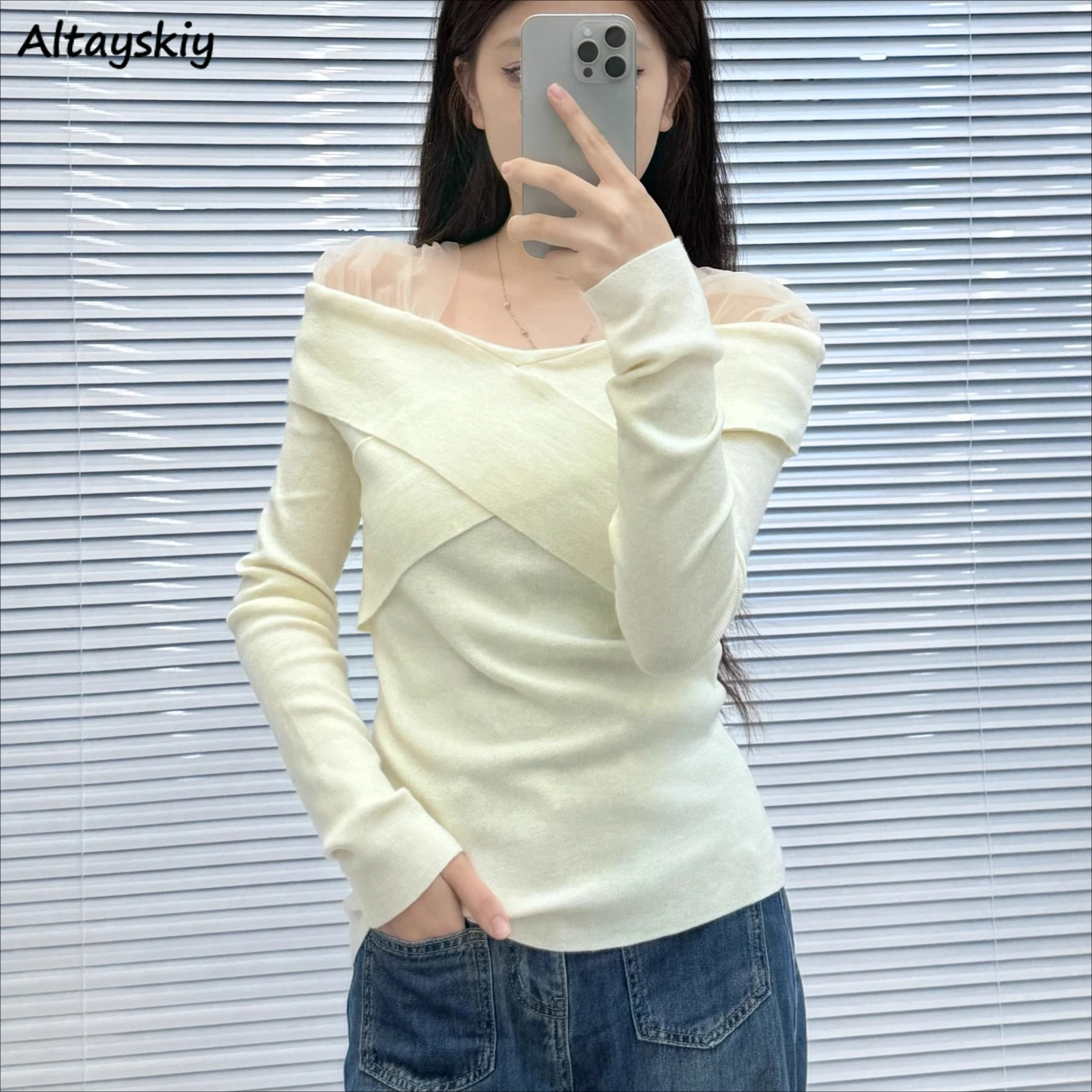 Pullovers Women Mesh Patchwork Off Shoulder Irregular Design Autumn Mature Seductive Свитер Женский Korean Style Tender Fashion
Pullovers Women Mesh Patchwork Off Shoulder Irregular Design Autumn Mature Seductive Свитер Женский Korean Style Tender Fashion