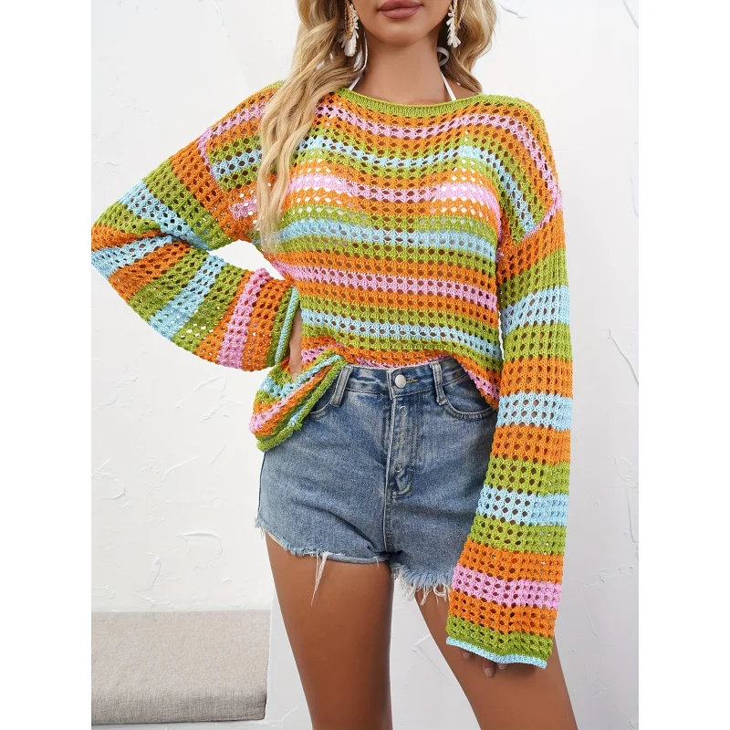 MOXDO Fashionable casual tropical vacation knit striped cardigan
MOXDO Fashionable casual tropical vacation knit striped cardigan