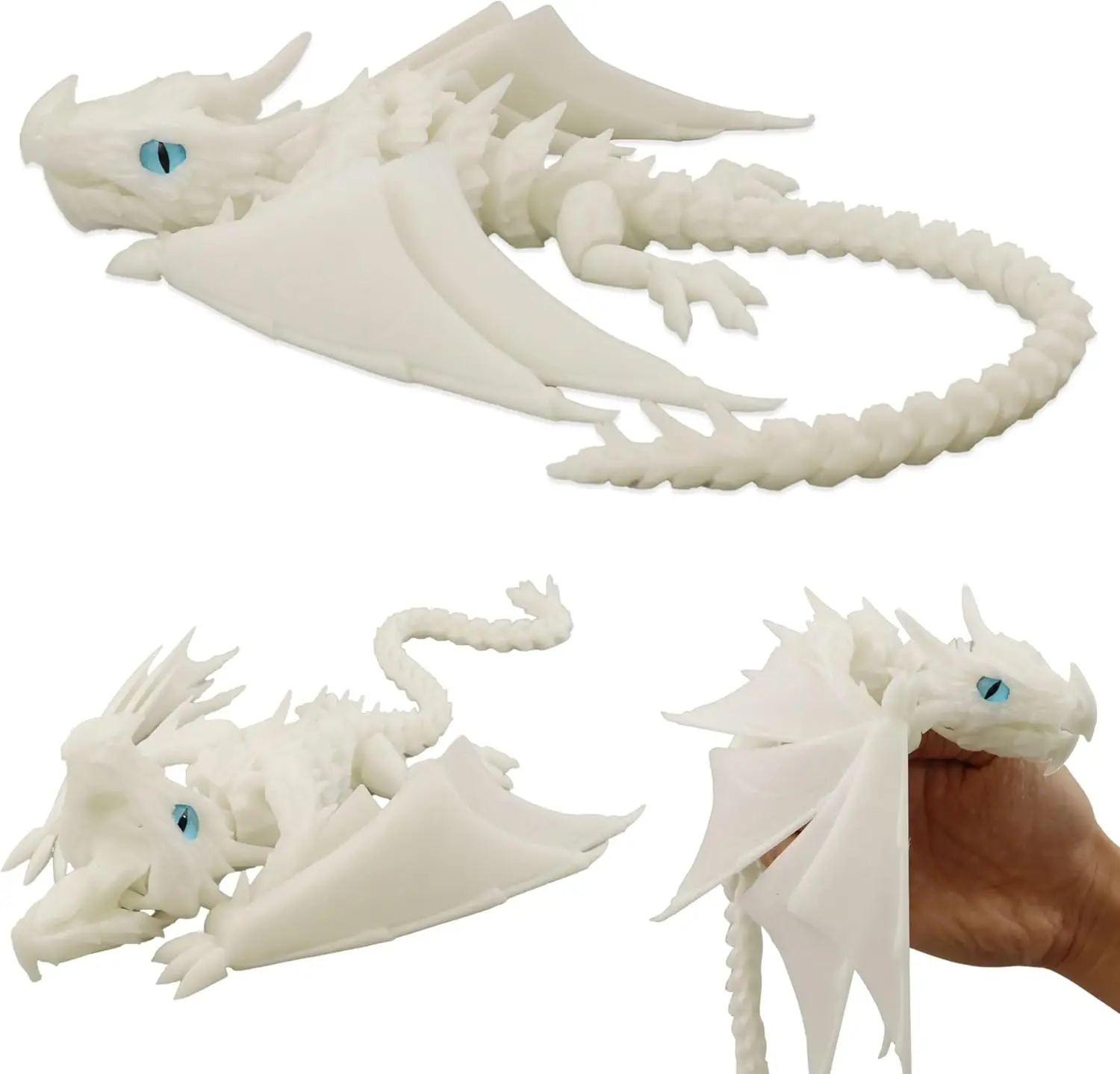 3D Printed Articulated Dragon with Wings, Flexible Joints, Luminous White, Desktop Decor
3D Printed Articulated Dragon with Wings, Flexible Joints, Luminous White, Desktop Decor