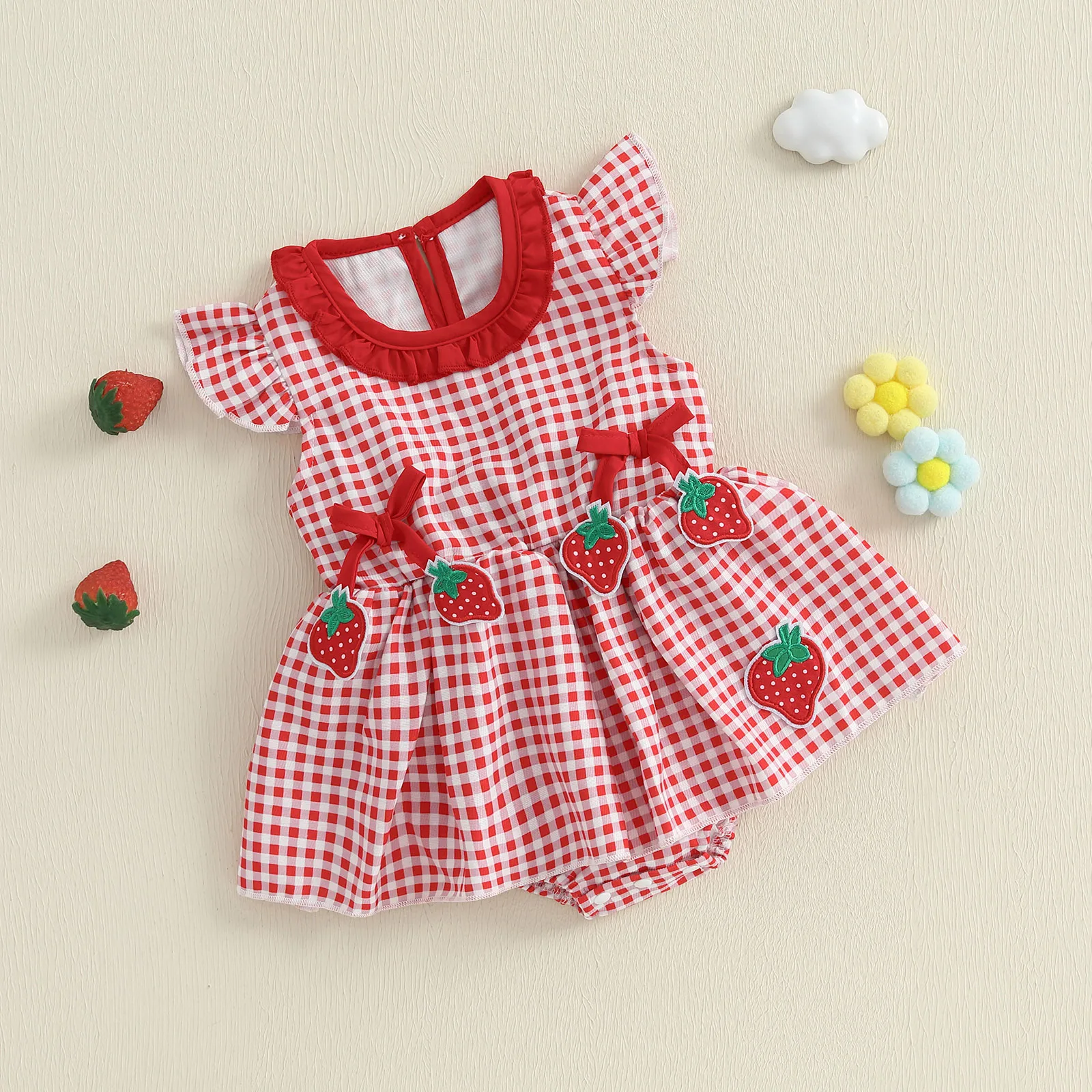 Baby Girl Dress Fly Sleeve Crew Neck Strawberry Plaid Dress for Casual Daily Party
Baby Girl Dress Fly Sleeve Crew Neck Strawberry Plaid Dress for Casual Daily Party