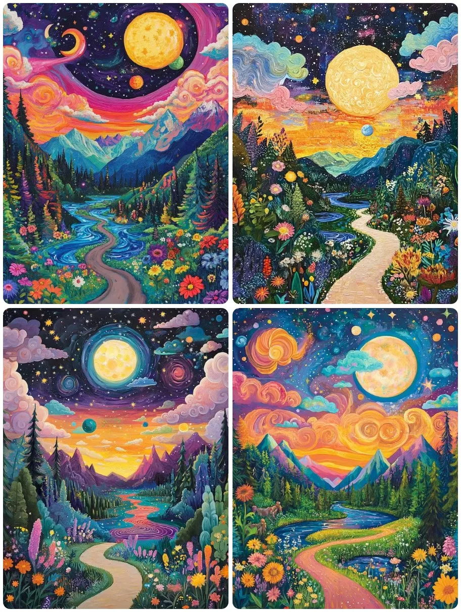 DIY Swirl Starry Mountain Floral Jigsaw Puzzle, River Valley Full Moon Colorful Cloud Fantasy Landscape Wall Decor
DIY Swirl Starry Mountain Floral Jigsaw Puzzle, River Valley Full Moon Colorful Cloud Fantasy Landscape Wall Decor
