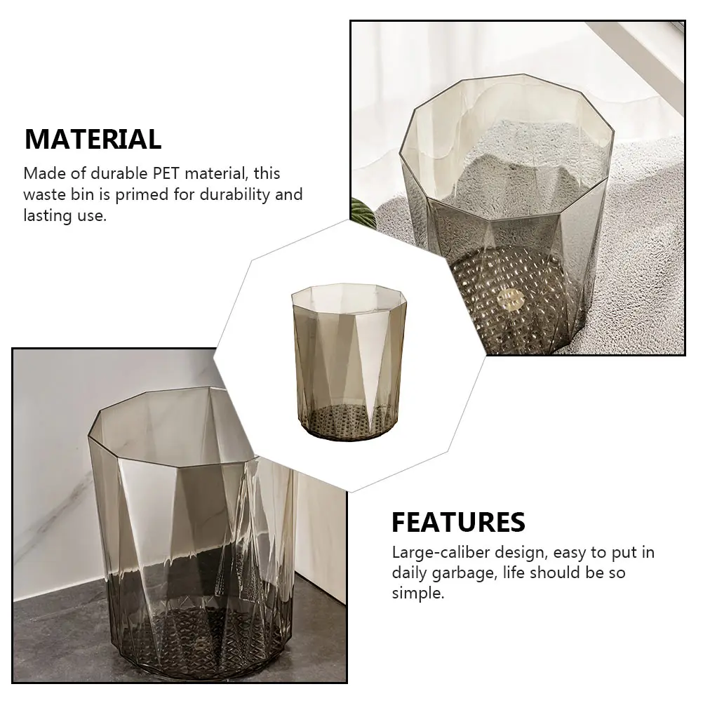Prismatic Transparent Trash Can Waste Bin Storage Bucket PET Material Large Caliber Kitchen Bathroom Bedroom Office Garbage
Prismatic Transparent Trash Can Waste Bin Storage Bucket PET Material Large Caliber Kitchen Bathroom Bedroom Office Garbage