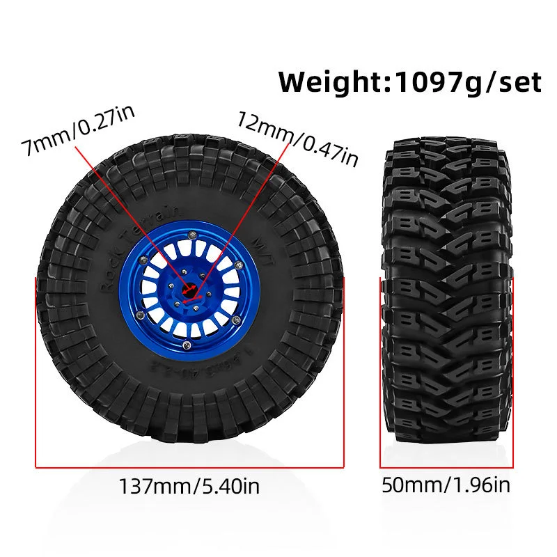 2.2 Inch RC Crawler Wheels and Tires Set for 1/8 Scale Truck, Metal Beadlock Wheels with Off-Road Tires (4PCS)
2.2 Inch RC Crawler Wheels and Tires Set for 1/8 Scale Truck, Metal Beadlock Wheels with Off-Road Tires (4PCS)