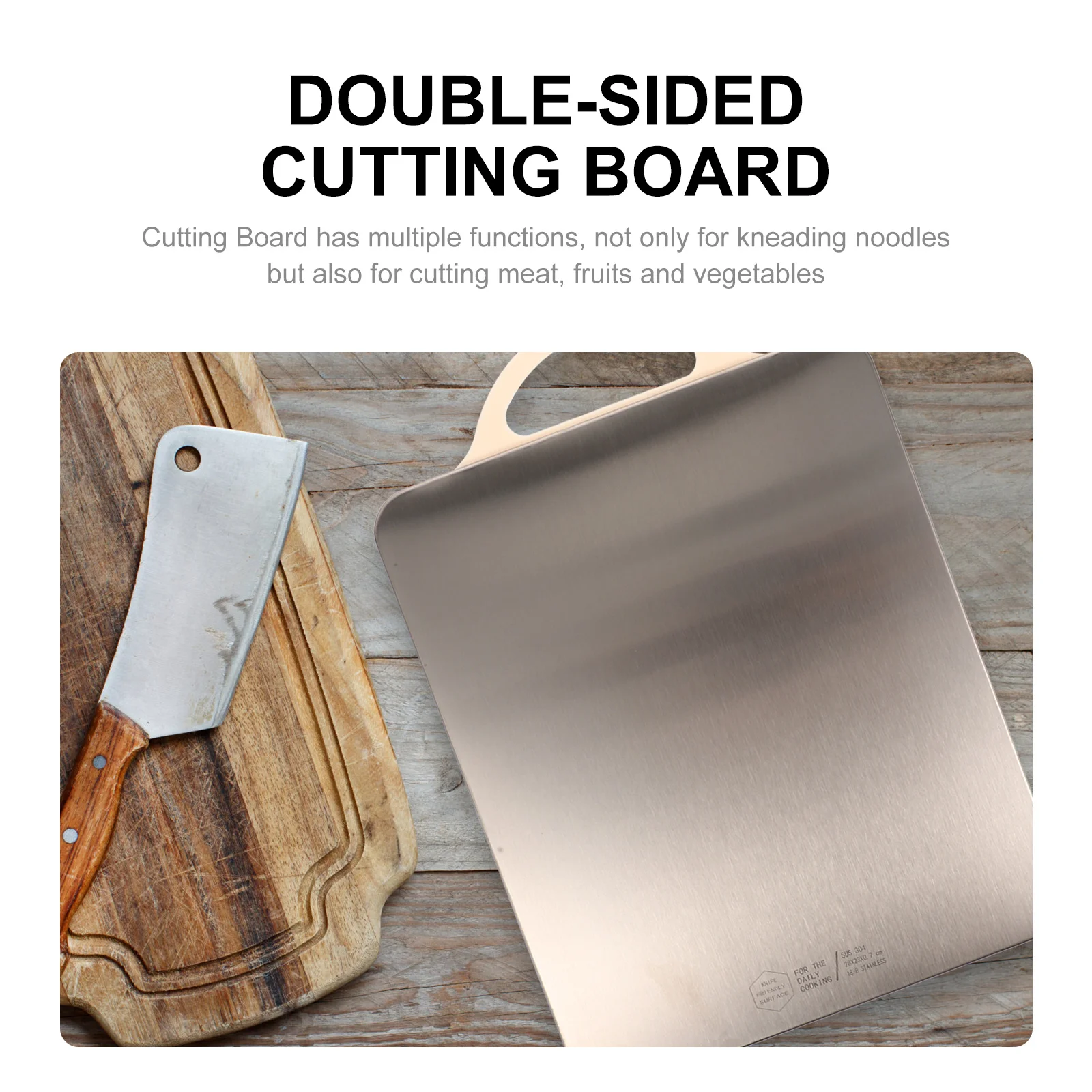 Double-Sided Stainless Steel Kitchen Chopping Board Non-Slip Multi-Purpose Cutting Mat Hanging Hole Design Space-Saving
Double-Sided Stainless Steel Kitchen Chopping Board Non-Slip Multi-Purpose Cutting Mat Hanging Hole Design Space-Saving