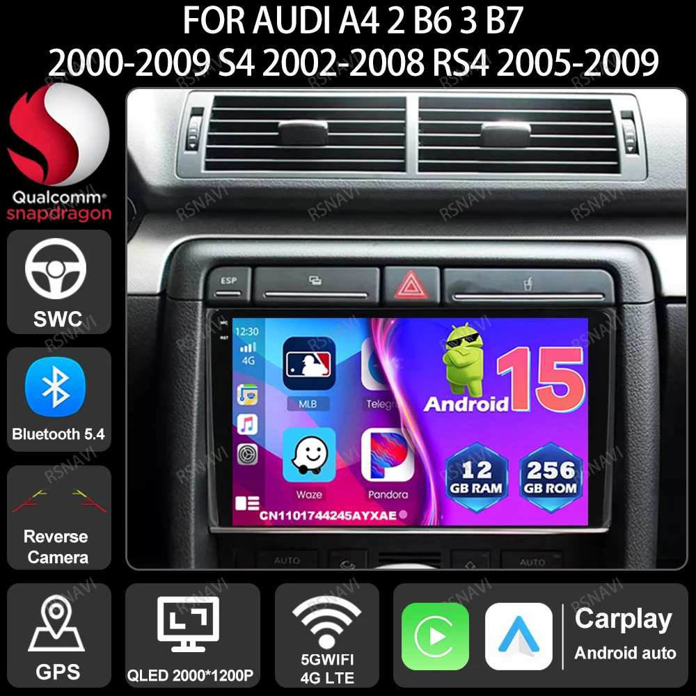 Car Radio Android 15 For Audi A4 2 B6 3 B7 2000-2009 S4 2002-2008 RS4 2005-2009 Qualcomm Multimedia 5G WIFI Viedo Player QLED BT
Car Radio Android 15 For Audi A4 2 B6 3 B7 2000-2009 S4 2002-2008 RS4 2005-2009 Qualcomm Multimedia 5G WIFI Viedo Player QLED BT