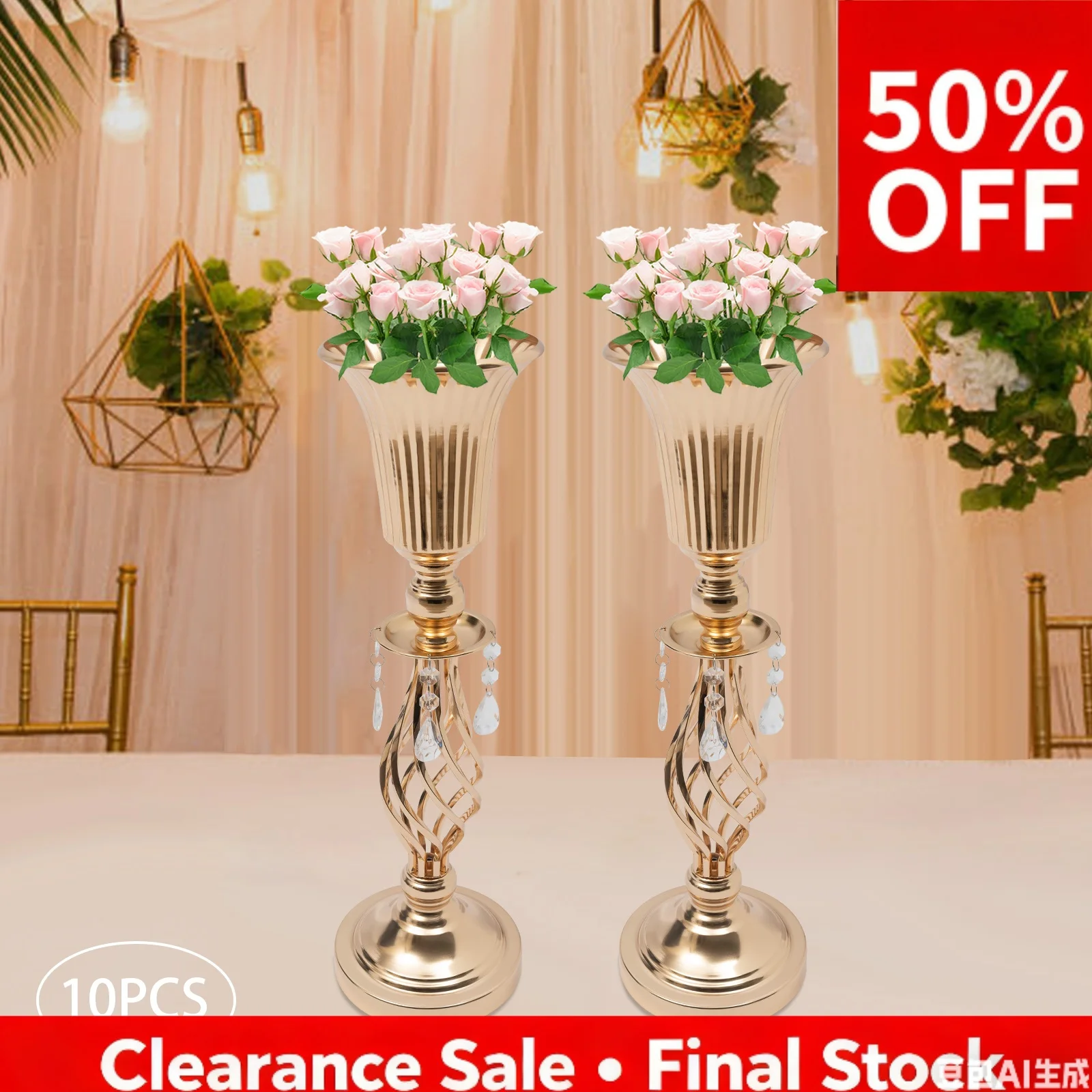 10 Pcs Gold Crystal Flower Stands Tall Metal Wedding Centerpieces Trumpet Vase Candle Holder Road Lead Decor for Parties Events
10 Pcs Gold Crystal Flower Stands Tall Metal Wedding Centerpieces Trumpet Vase Candle Holder Road Lead Decor for Parties Events