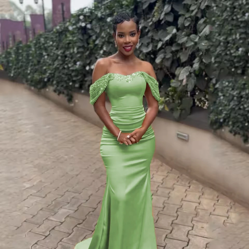 African Sage Green Mermaid Bridesmaid Dresses Off Shoulder Corset Sequins Summer Maid of Honor Wedding Guest Gowns Customized
African Sage Green Mermaid Bridesmaid Dresses Off Shoulder Corset Sequins Summer Maid of Honor Wedding Guest Gowns Customized