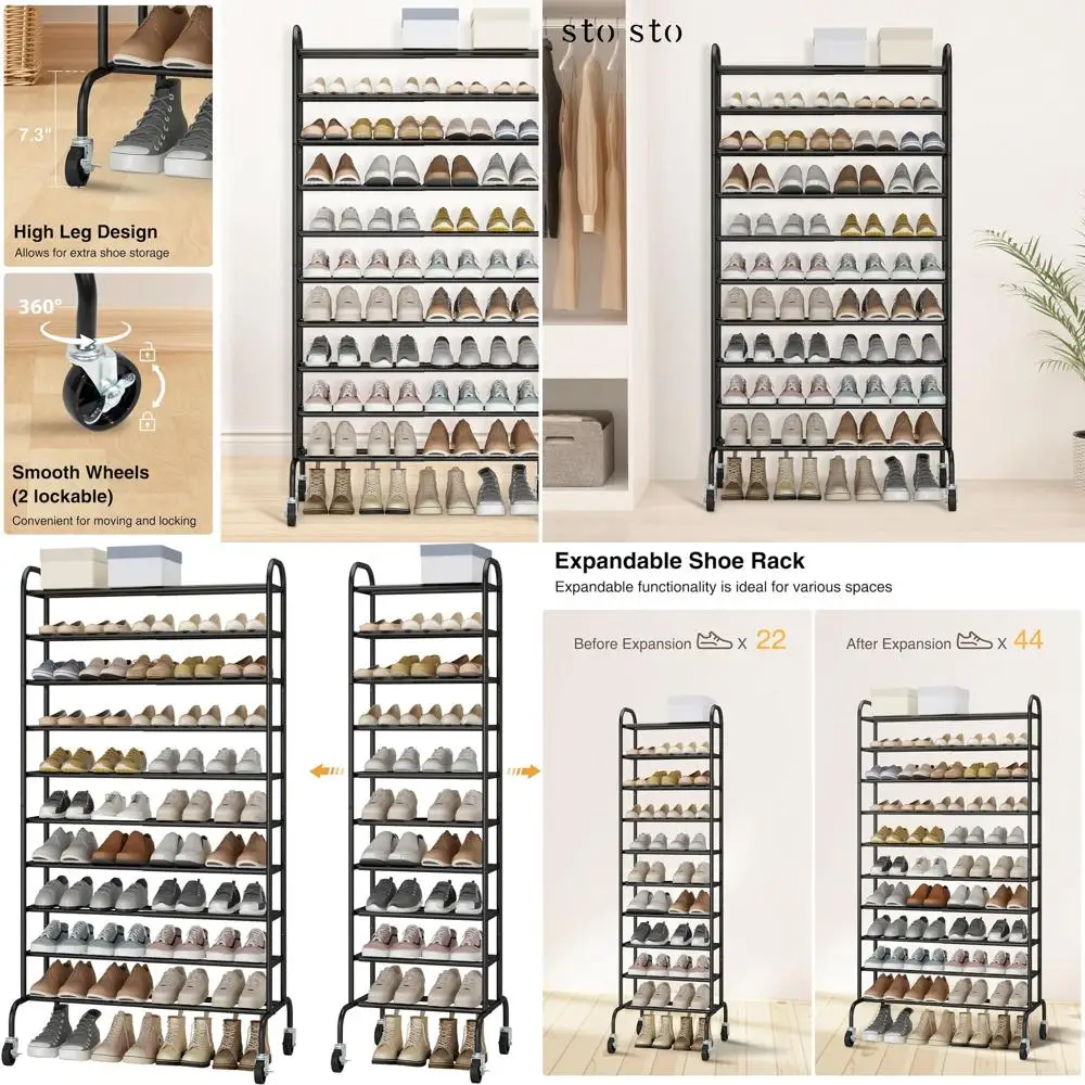 Expandable 10-Tier Metal Shoe Rack, Holds Up to 44 Pairs, Adjustable Storage for Garage or Entryway, Black
Expandable 10-Tier Metal Shoe Rack, Holds Up to 44 Pairs, Adjustable Storage for Garage or Entryway, Black