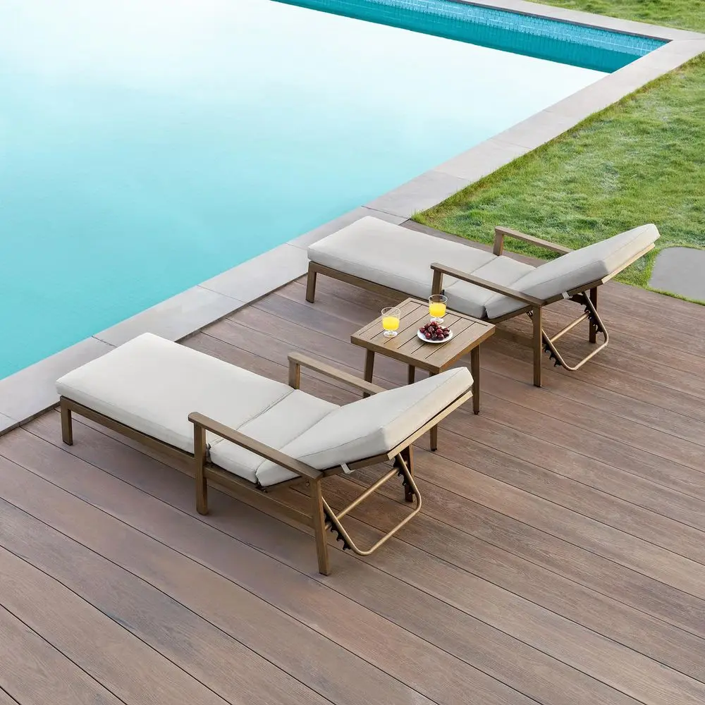 Teak Lounge Chair Set, NeverRust Aluminum Pool Lounge Chairs with Side Table, Outdoor Chaise Lounge with Gray Cushions, Outdoor
Teak Lounge Chair Set, NeverRust Aluminum Pool Lounge Chairs with Side Table, Outdoor Chaise Lounge with Gray Cushions, Outdoor