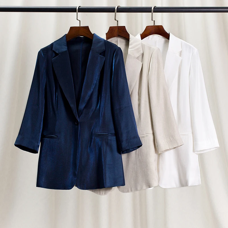 Синий женский пиджак из ацетата, летний, тонкий, свободного кроя, в британском стиле, с рукавом до локтя, корейская версия, модный укороченный жакет
Синий женский пиджак из ацетата, летний, тонкий, свободного кроя, в британском стиле, с рукавом до локтя, корейская версия, модный укороченный жакет