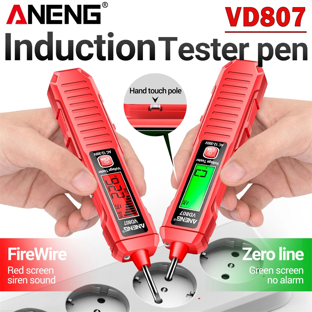 Smart Induction Tester Pen ANENG VD807 Non-contact AC Voltage 12-300V Test Screwdriver Red Green Screen Electric Test Tools Pen
Smart Induction Tester Pen ANENG VD807 Non-contact AC Voltage 12-300V Test Screwdriver Red Green Screen Electric Test Tools Pen