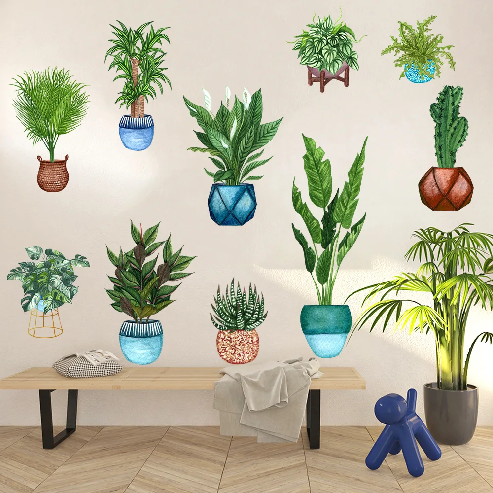 Green Potted Leaves Wall Stickers For Living Room Windowsill Decoration Self-adhesive Decals For Corridor Home Wallpaper
Green Potted Leaves Wall Stickers For Living Room Windowsill Decoration Self-adhesive Decals For Corridor Home Wallpaper