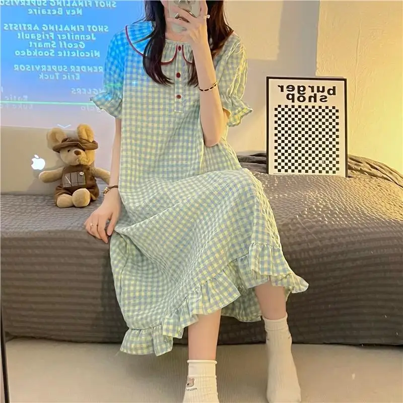 Sweet Cute Short Sleeve Yellow Blue Plaid Dress Loose plus Size Girl's Pyjamas Home Clothes Comfortable Breathable Summer Sle...
Sweet Cute Short Sleeve Yellow Blue Plaid Dress Loose plus Size Girl's Pyjamas Home Clothes Comfortable Breathable Summer Sle...