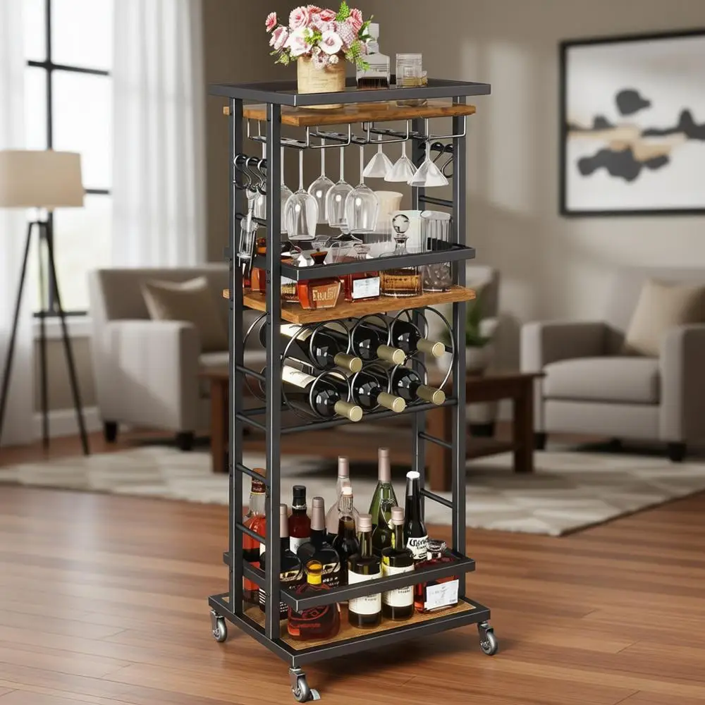 4-уровневый передвижной винный шкаф, напольная стойка, барная тележка для виски и вина, демонстрационная полка, мини-бар в деревенском стиле для дома
4-уровневый передвижной винный шкаф, напольная стойка, барная тележка для виски и вина, демонстрационная полка, мини-бар в деревенском стиле для дома
