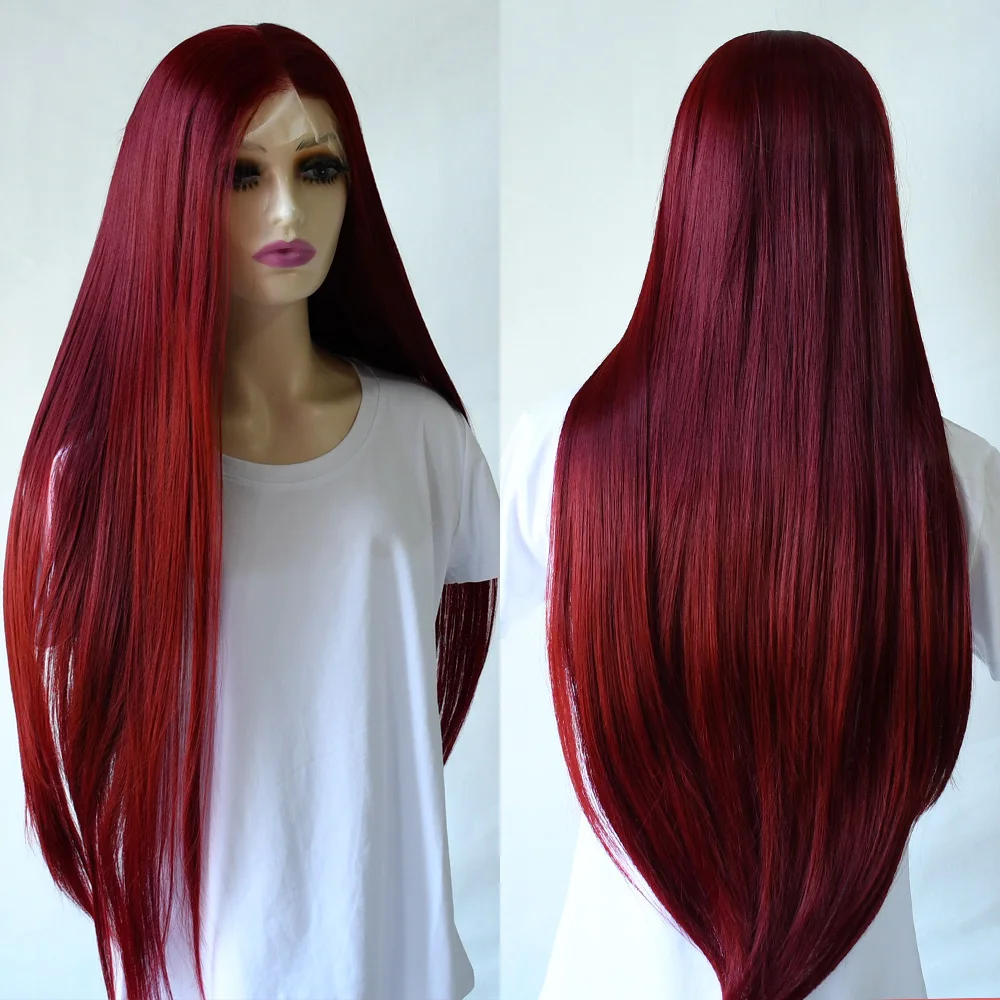 Burgundy Synthetic Lace Front Wig Pre Plucked Ready to Wear 13x4 HD Glueless Straight Lace Front Wig for Women Natural Looking
Burgundy Synthetic Lace Front Wig Pre Plucked Ready to Wear 13x4 HD Glueless Straight Lace Front Wig for Women Natural Looking