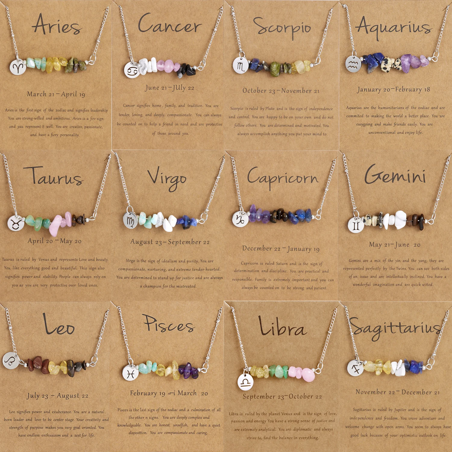 12 Constellation Natural Stone Zodiac Sign Pendant Necklace for Women Men Stainless Steel Crushed Stone Necklace Jewelry Gifts
12 Constellation Natural Stone Zodiac Sign Pendant Necklace for Women Men Stainless Steel Crushed Stone Necklace Jewelry Gifts