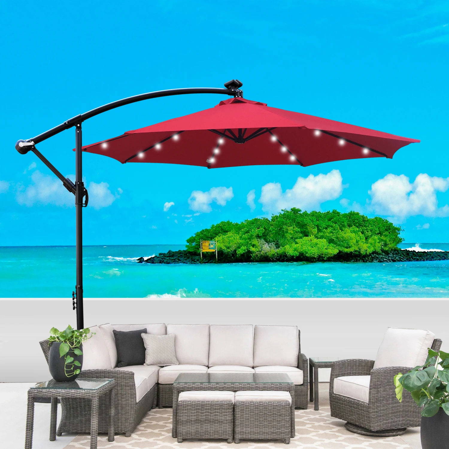 10 ft Outdoor Patio Umbrella Solar Powered LED Lighted 8 Ribs Umbrella with Crank and Cross Base for Garden Outside Deck Swimmin
10 ft Outdoor Patio Umbrella Solar Powered LED Lighted 8 Ribs Umbrella with Crank and Cross Base for Garden Outside Deck Swimmin