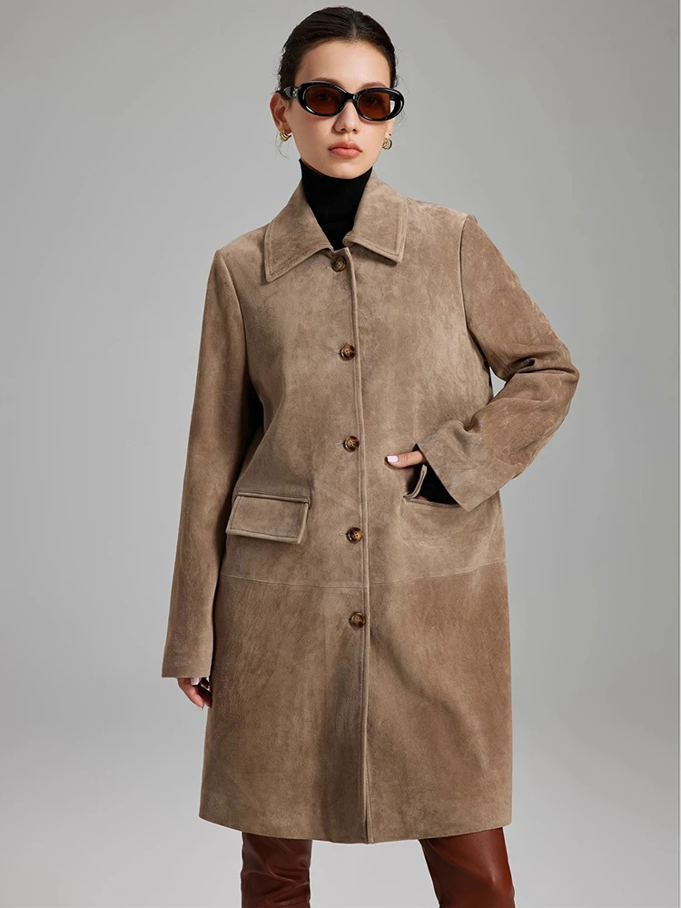 Mid-length Genuine Leather Suede Jacket for Women Spring Autumn High-end Retro Simple Single Breasted Real Sheepskin Trench Coat
Mid-length Genuine Leather Suede Jacket for Women Spring Autumn High-end Retro Simple Single Breasted Real Sheepskin Trench Coat