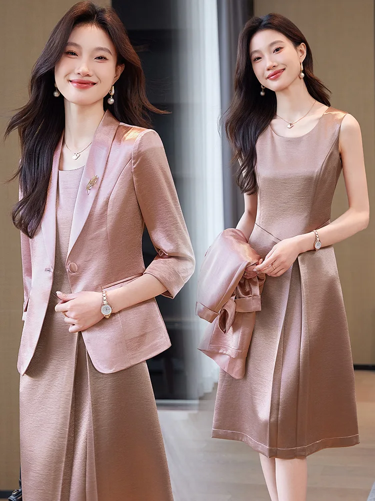Women's Summer Thin Tailored Satin Suit Jacket Slimming Dress Lightweight Elegant High Quality Commute Two-Piece Set
Women's Summer Thin Tailored Satin Suit Jacket Slimming Dress Lightweight Elegant High Quality Commute Two-Piece Set