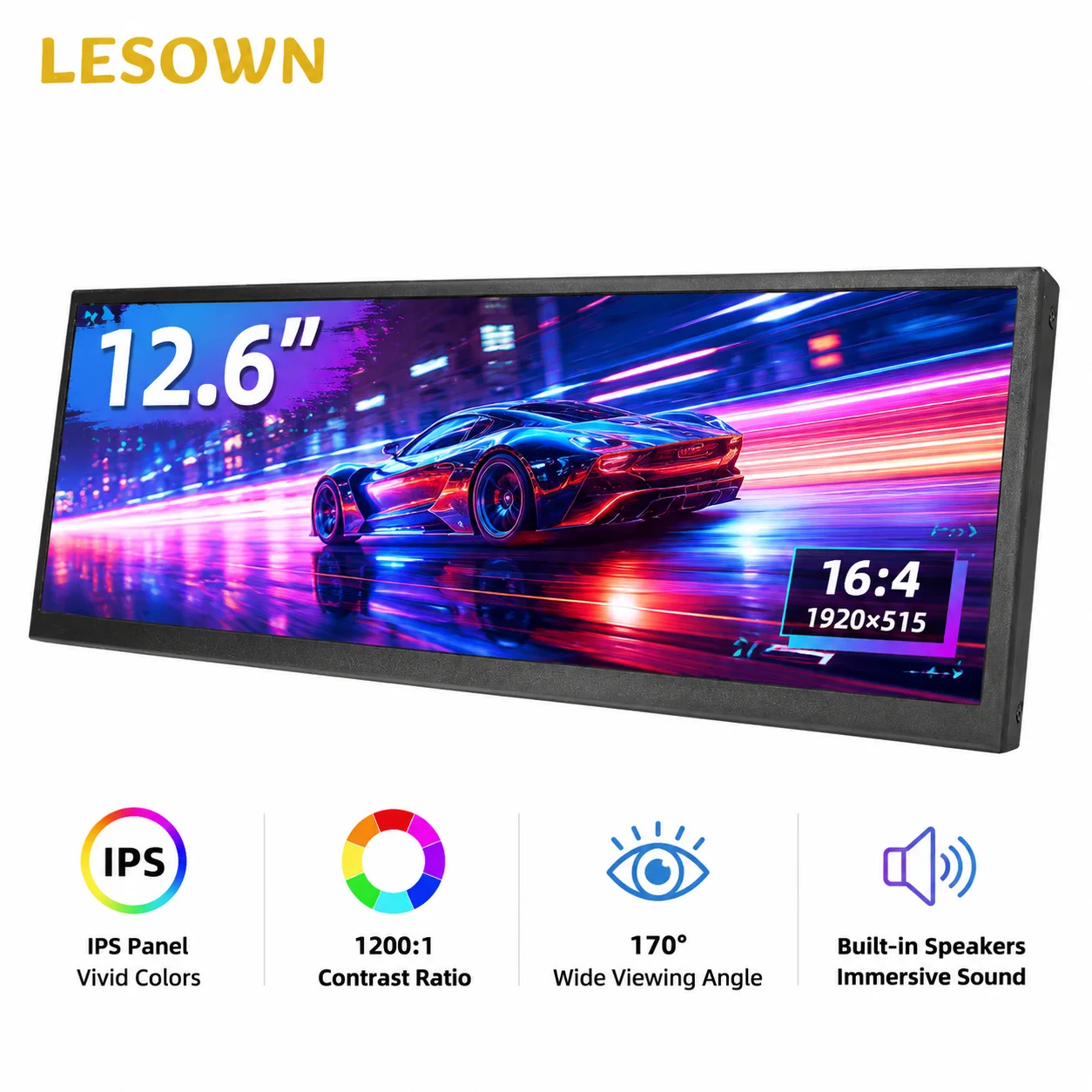 LESOWN 12.6 Inch Portable Monitor 1920x515 Ultra-wide IPS Travel Screen Driver-free Display with Speakers for Laptop
LESOWN 12.6 Inch Portable Monitor 1920x515 Ultra-wide IPS Travel Screen Driver-free Display with Speakers for Laptop