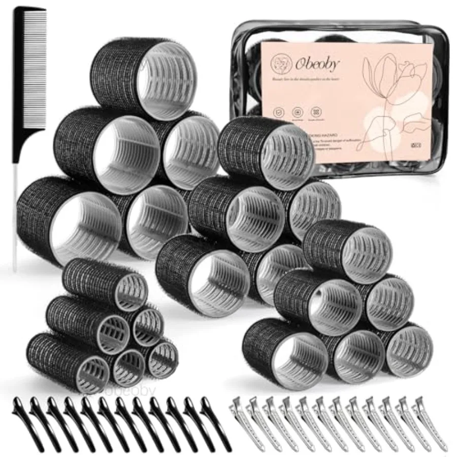4 Sizes Self-Grip Hair Rollers Set - 50 Pcs Jumbo Curlers for Long, Short Hair and Bangs 25mm, 36mm, 48mm, 60mm With Clips, Bla
4 Sizes Self-Grip Hair Rollers Set - 50 Pcs Jumbo Curlers for Long, Short Hair and Bangs 25mm, 36mm, 48mm, 60mm With Clips, Bla