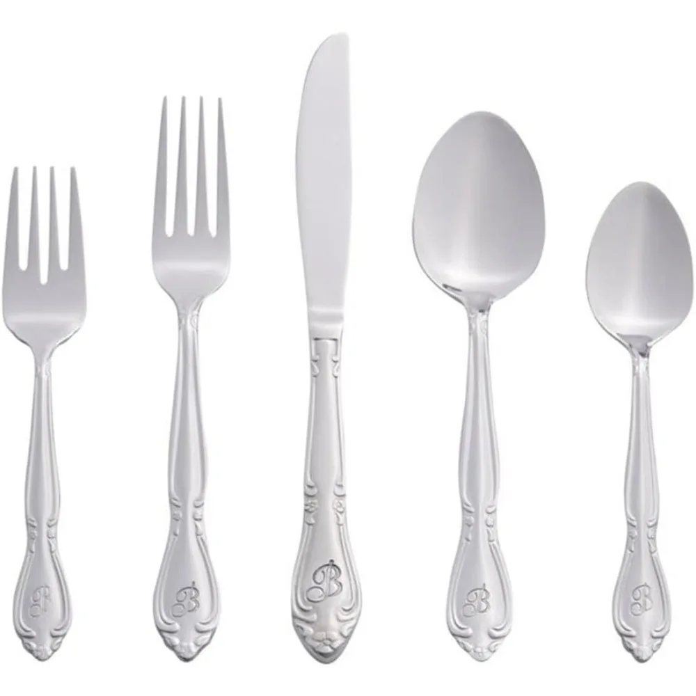 46-Piece Personalized Flatware Set in Silver - Serving Utensils Included, Heavy Gauge Stainless Steel Cutlery
46-Piece Personalized Flatware Set in Silver - Serving Utensils Included, Heavy Gauge Stainless Steel Cutlery