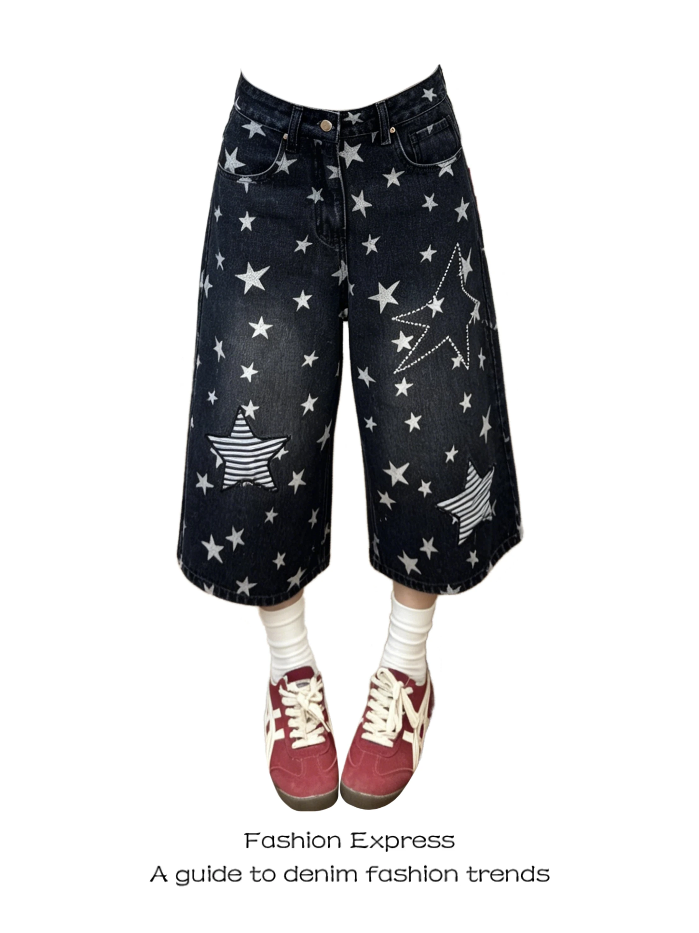 American Retro Star Print Denim Patch High Waist Wide Leg Jeans Women's Summer Loose Fit Seven-Foot Pants Couple's Jeans
American Retro Star Print Denim Patch High Waist Wide Leg Jeans Women's Summer Loose Fit Seven-Foot Pants Couple's Jeans