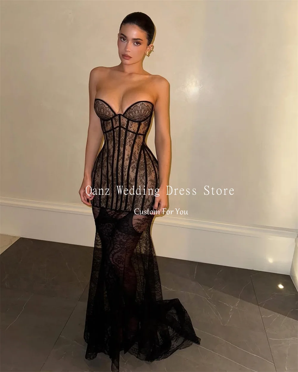 Qanz Sexy Black Lace Prom Dress Sweetheart Mermaid Corset Back Illusion Evening Dresses Woman Elegant Party Gowns Customized
Qanz Sexy Black Lace Prom Dress Sweetheart Mermaid Corset Back Illusion Evening Dresses Woman Elegant Party Gowns Customized