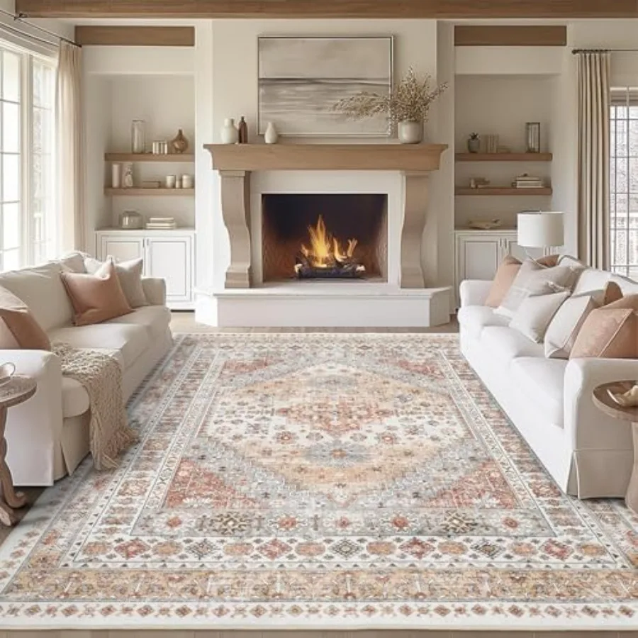 Living room area rug, polyester blend, orange, non-slip backing and stain-resistant washable vintage design 8'x10'
Living room area rug, polyester blend, orange, non-slip backing and stain-resistant washable vintage design 8'x10'