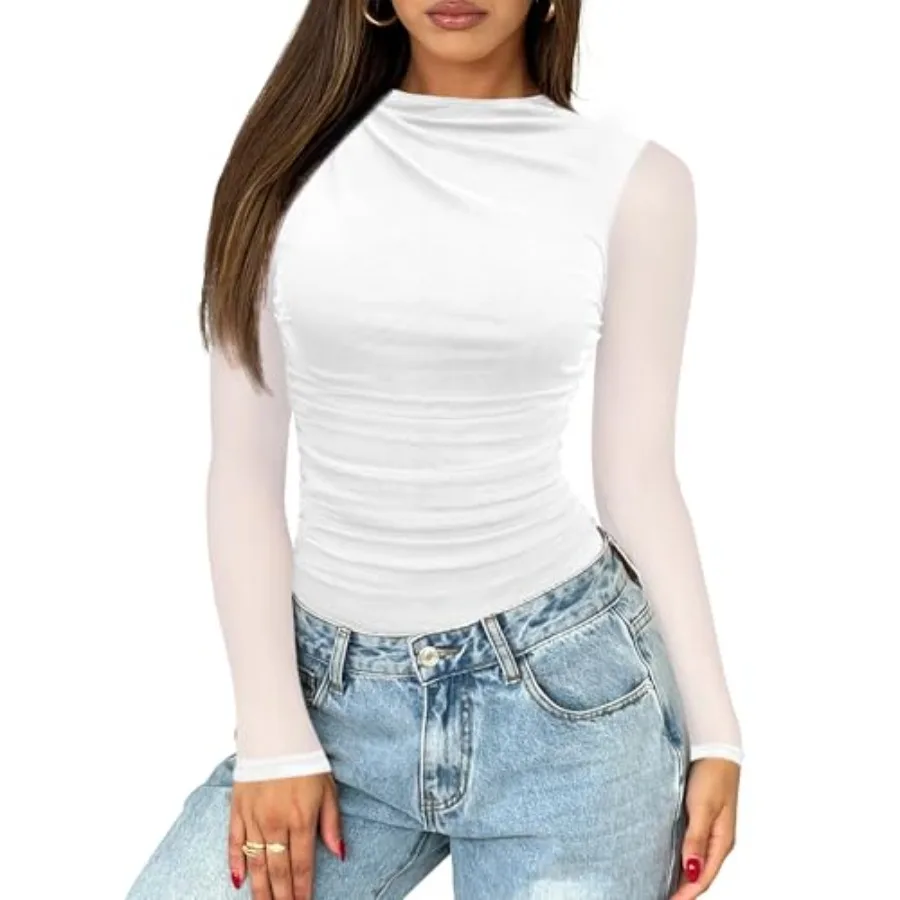 Women's Long Sleeve Sheer Mesh Mock Neck Ruched Thong Bodysuit Sexy Club Date Night Outfit Top
Women's Long Sleeve Sheer Mesh Mock Neck Ruched Thong Bodysuit Sexy Club Date Night Outfit Top