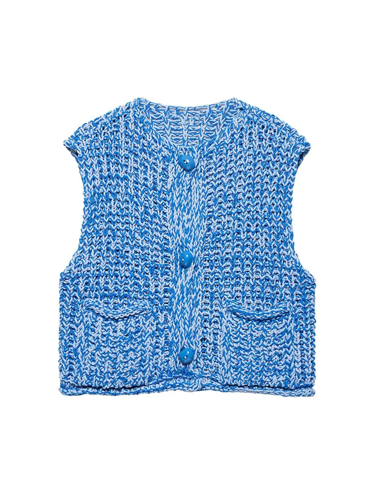 KUCLUT Women Fashion With Pockets Blue Single Breasted Knitted Vest Tank Tops Vintage O-Neck Sleeveless Female Chic Lady Top
KUCLUT Women Fashion With Pockets Blue Single Breasted Knitted Vest Tank Tops Vintage O-Neck Sleeveless Female Chic Lady Top