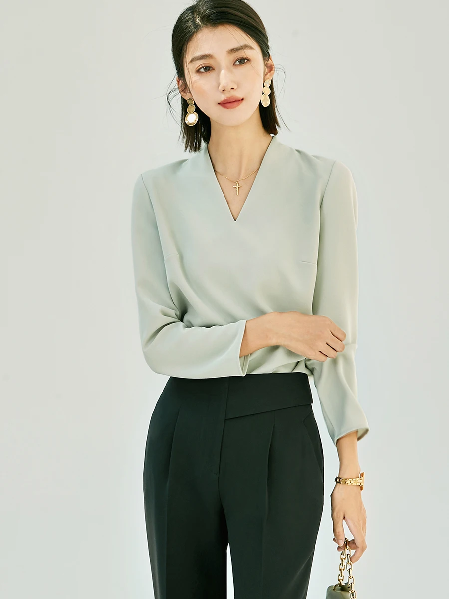 OffiY Mint Commute Sle irt V-Ne Long Sve Slim Fit Formal Interview Top Women's Polyester Fiber Straight Cut OL Faion
OffiY Mint Commute Sle irt V-Ne Long Sve Slim Fit Formal Interview Top Women's Polyester Fiber Straight Cut OL Faion