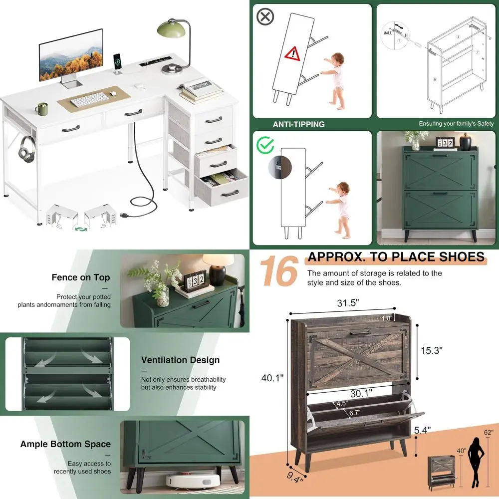 42-дюймовый белый L-образный стол с 6 ящиками и розетками для домашнего офиса
42-дюймовый белый L-образный стол с 6 ящиками и розетками для домашнего офиса