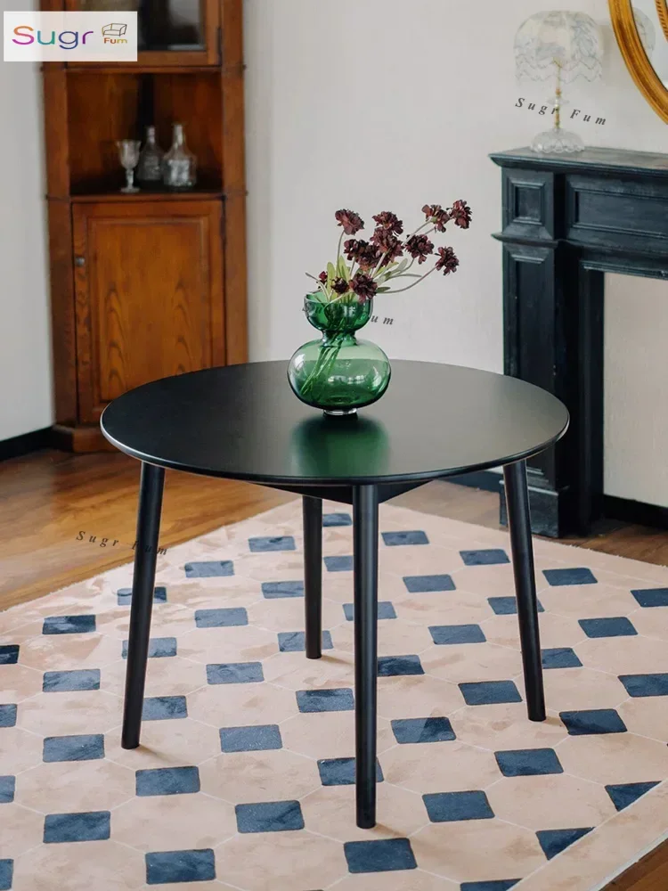 Household retro solid wood dining table and chairs small apartment medieval black dining round table balcony casual coffee negot
Household retro solid wood dining table and chairs small apartment medieval black dining round table balcony casual coffee negot