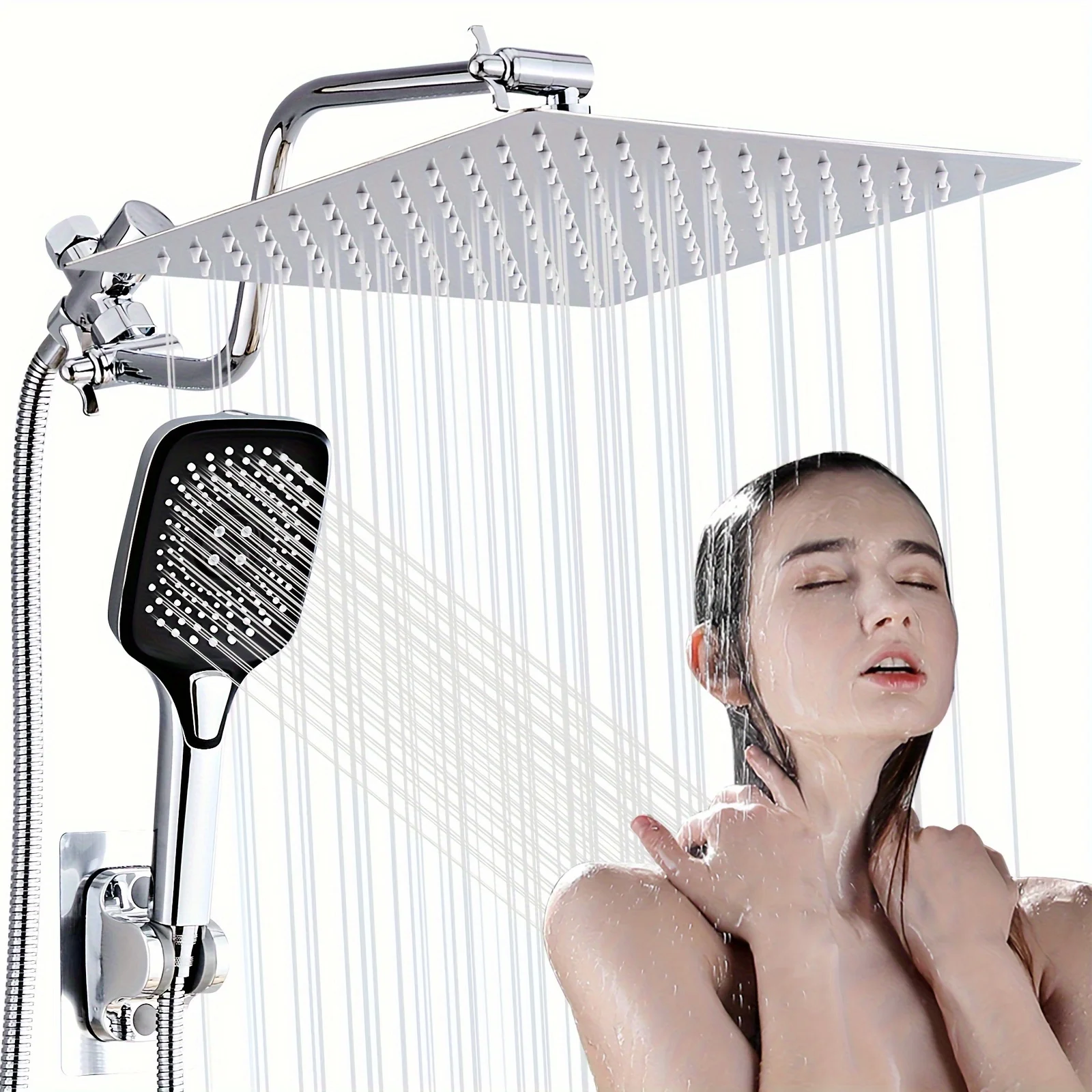 12-Inch High Pressure Rainfall Shower Head Combo with Adjustable Curved Extension Arm, 4-Spray Handheld Showerhead, and Wall Mount Holder – Modern Square Design, Metal Finish for a Luxurious Shower Experience, Adjustable Showerhead | Contemporary Style
12-Inch High Pressure Rainfall Shower Head Combo with Adjustable Curved Extension Arm, 4-Spray Handheld Showerhead, and Wall Mount Holder – Modern Square Design, Metal Finish for a Luxurious Shower Experience, Adjustable Showerhead | Contemporary Style