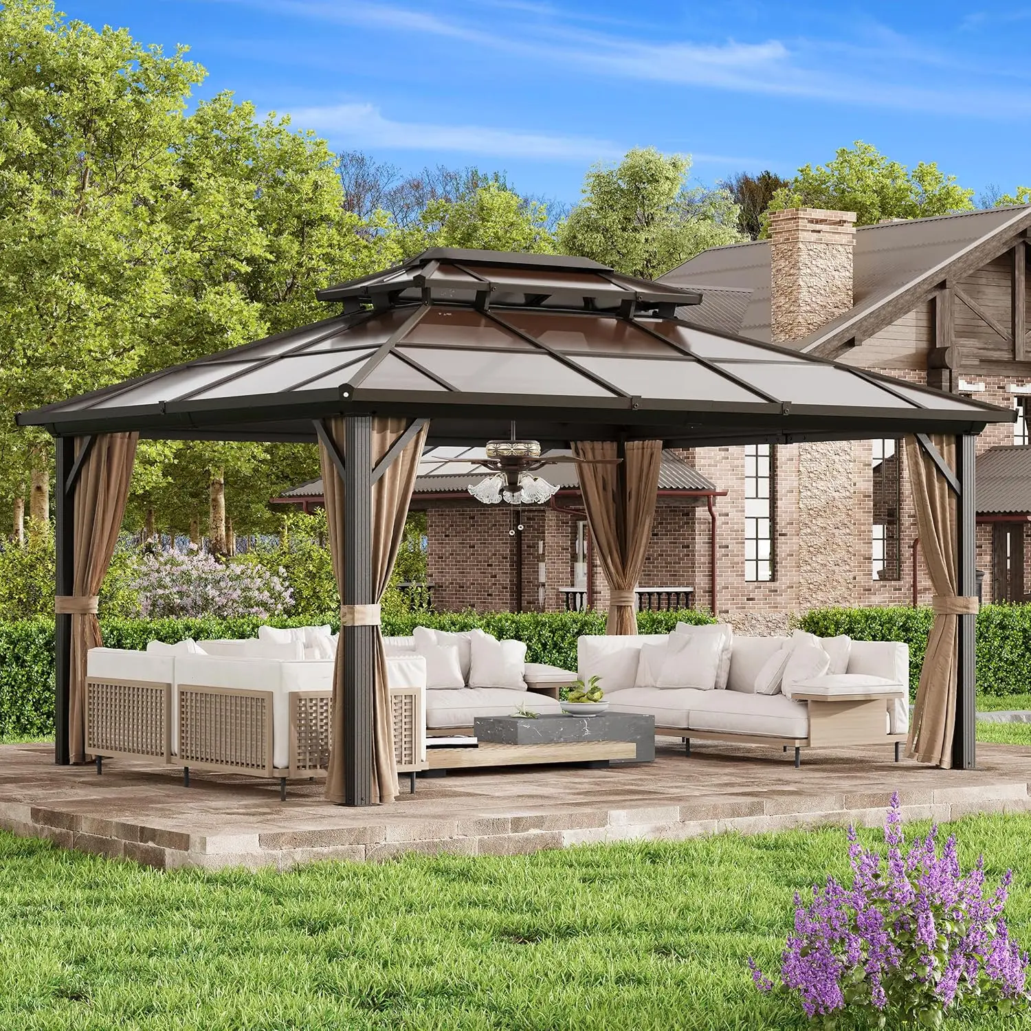 12'x16' Hardtop Gazebo, Outdoor Polycarbonate Double Roof Canopy, Aluminum Frame Permanent Pavilion with Curtains and, Custom
12'x16' Hardtop Gazebo, Outdoor Polycarbonate Double Roof Canopy, Aluminum Frame Permanent Pavilion with Curtains and, Custom