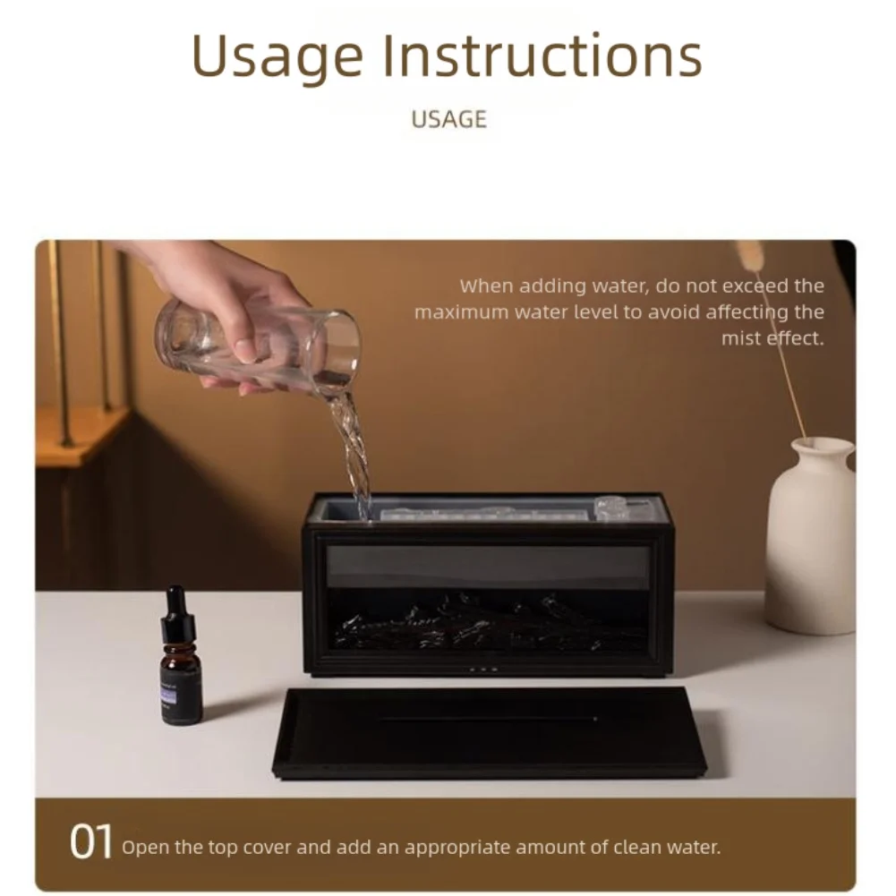 Home Use 3D Fireplace Flame Aroma Diffuser with Remote Control Humidifier Including Timer and Colorful Lighting Features