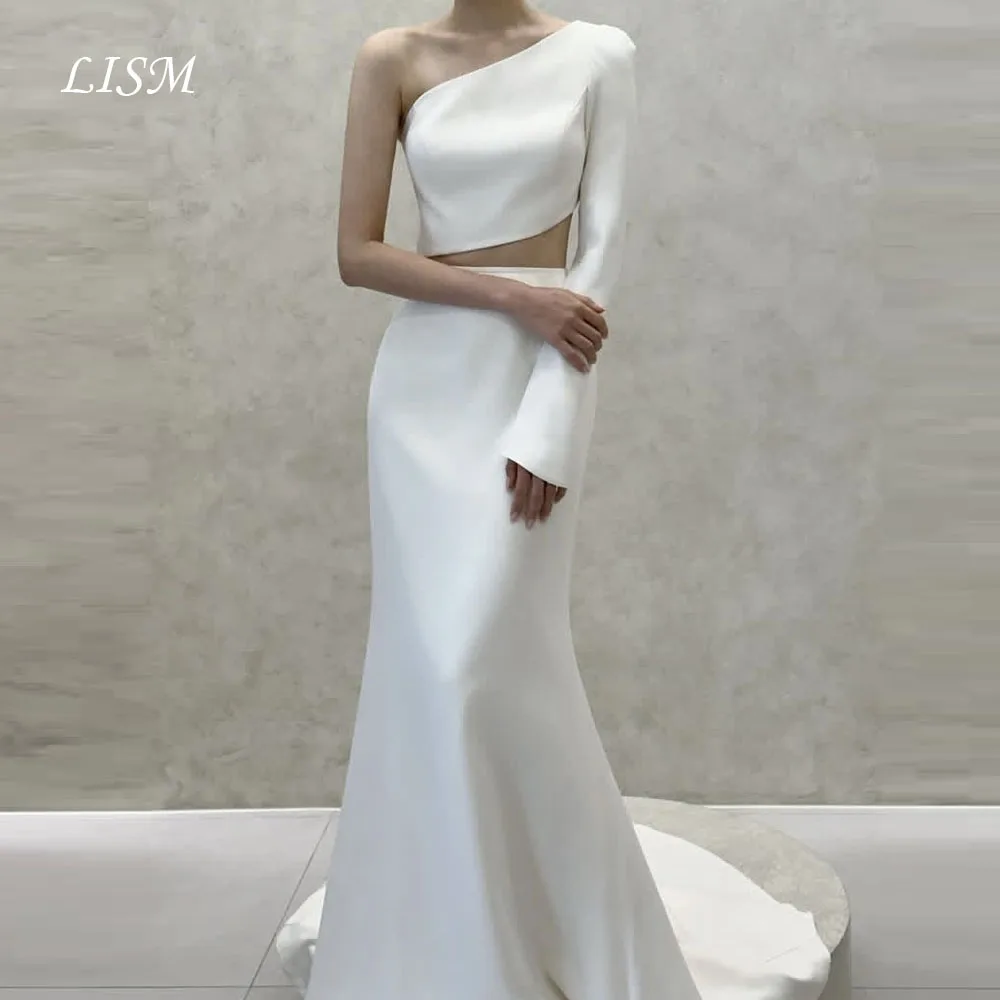 LISM One Shoulder Full Sleeves Korea Wedding Dresses Two Pcs Silk Satin A-Line Elegant Bridal Gowns Customized 결혼식 드레스
LISM One Shoulder Full Sleeves Korea Wedding Dresses Two Pcs Silk Satin A-Line Elegant Bridal Gowns Customized 결혼식 드레스