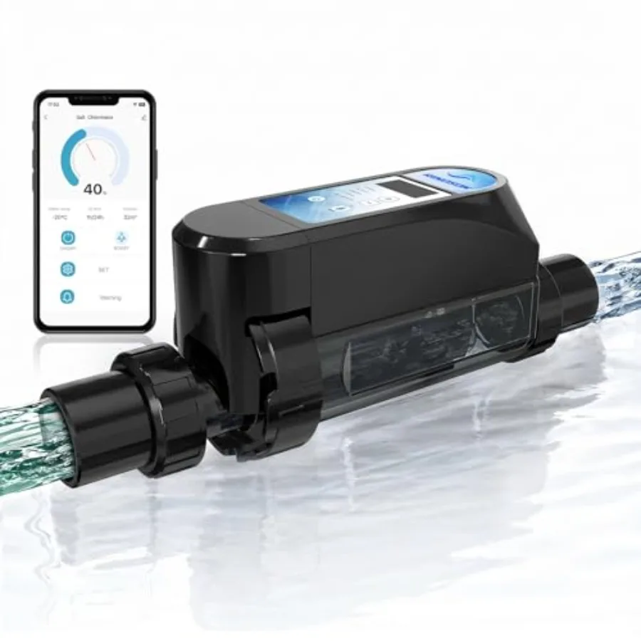 Saltwater pool chlorinator system for 13, 000-gallon pools: titanium plate, self-cleaning, app remote control, two-year warrant
Saltwater pool chlorinator system for 13, 000-gallon pools: titanium plate, self-cleaning, app remote control, two-year warrant