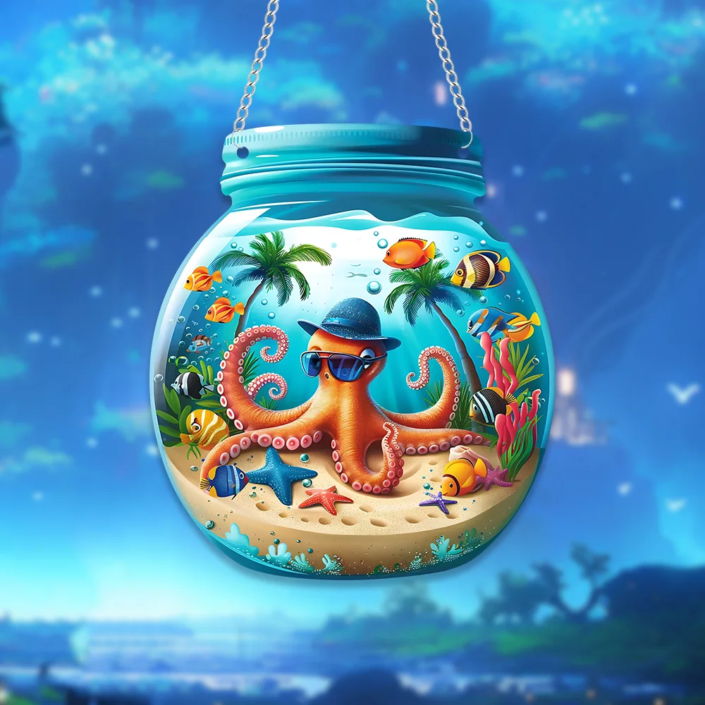 Summer Beach Vacation Octopus Sunglasses Underwater World Mason Jar Chained Porch Window Pendant
Summer Beach Vacation Octopus Sunglasses Underwater World Mason Jar Chained Porch Window Pendant