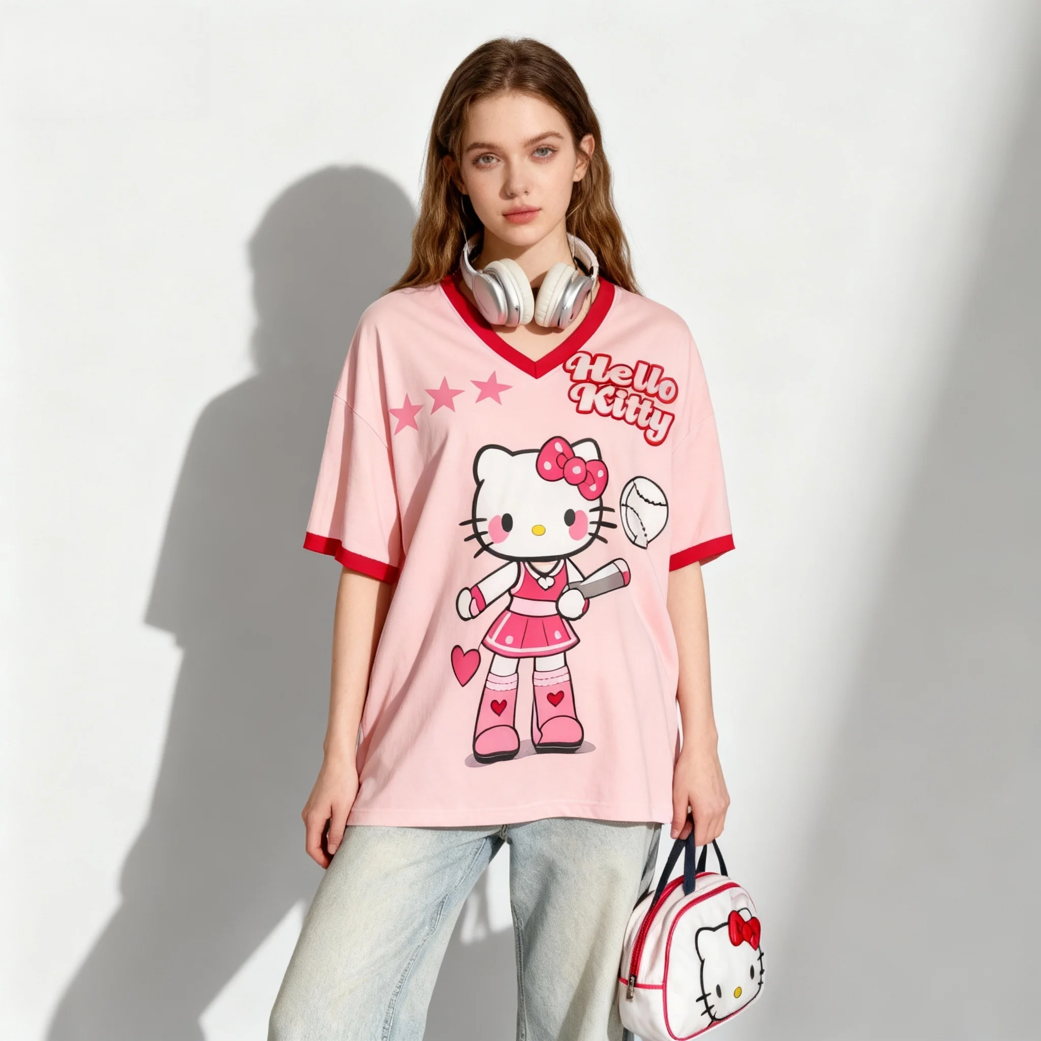 New Sanrio Family Hello Kitty Baseball Shirt Sweet and Cool American Street Summer T-shirt Oversized Adult Top Maternity Wear
New Sanrio Family Hello Kitty Baseball Shirt Sweet and Cool American Street Summer T-shirt Oversized Adult Top Maternity Wear