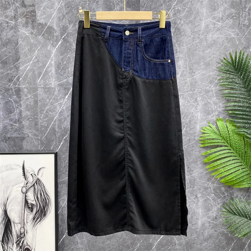 Black A-Line Skirt Women's Summer Trendy High Waist Gathered Denim Patchwork Half-length Commute Style Cotton 100%
Black A-Line Skirt Women's Summer Trendy High Waist Gathered Denim Patchwork Half-length Commute Style Cotton 100%