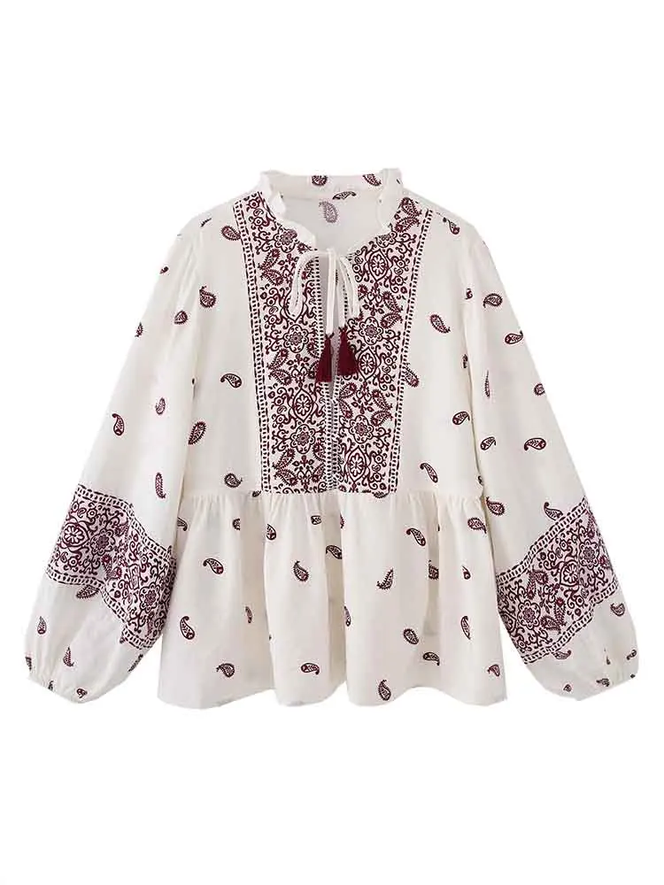 European style new women's clothing French fashion all-match Su Su decoration printed V-neck long-sleeved shirt
European style new women's clothing French fashion all-match Su Su decoration printed V-neck long-sleeved shirt