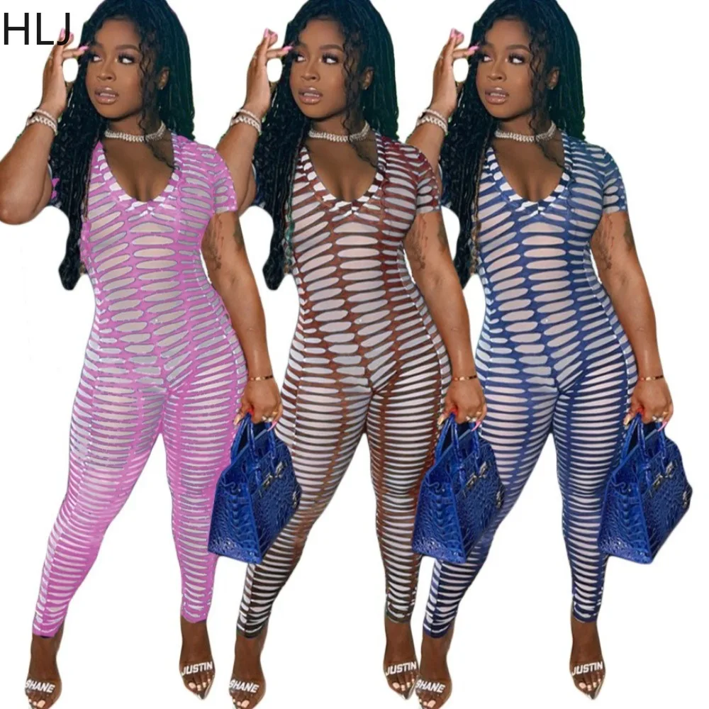 HLJ Sexy Mesh Striped Print Bodycon Rompers Women See Through Deep V-Neck Short Sleeve Jumpsuits Female Streetwear Overalls New
HLJ Sexy Mesh Striped Print Bodycon Rompers Women See Through Deep V-Neck Short Sleeve Jumpsuits Female Streetwear Overalls New