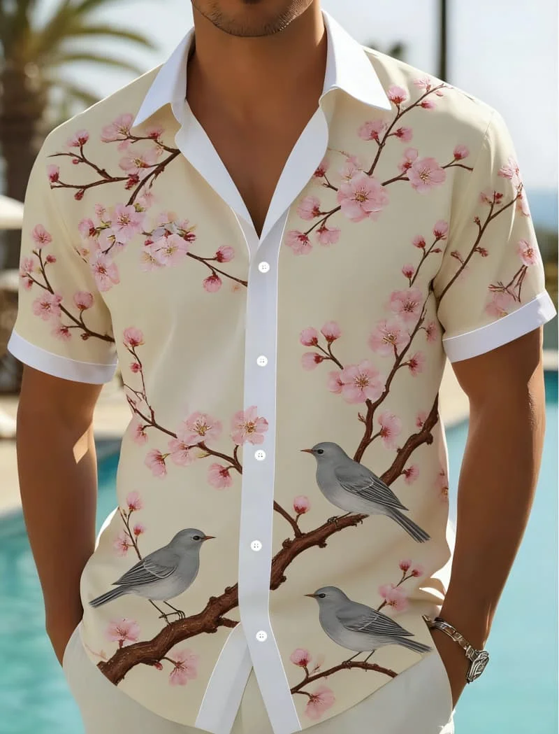 Men's Trendy Oriental Floral & Bird Print Short Sleeve Shirt, Elegant Summer Casual Wear for Daily, Holiday, Street Style
Men's Trendy Oriental Floral & Bird Print Short Sleeve Shirt, Elegant Summer Casual Wear for Daily, Holiday, Street Style