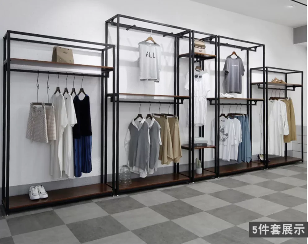 Clothing store hanger display rack, floor standing men's and women's clothing store shelves, modern high-end store
Clothing store hanger display rack, floor standing men's and women's clothing store shelves, modern high-end store