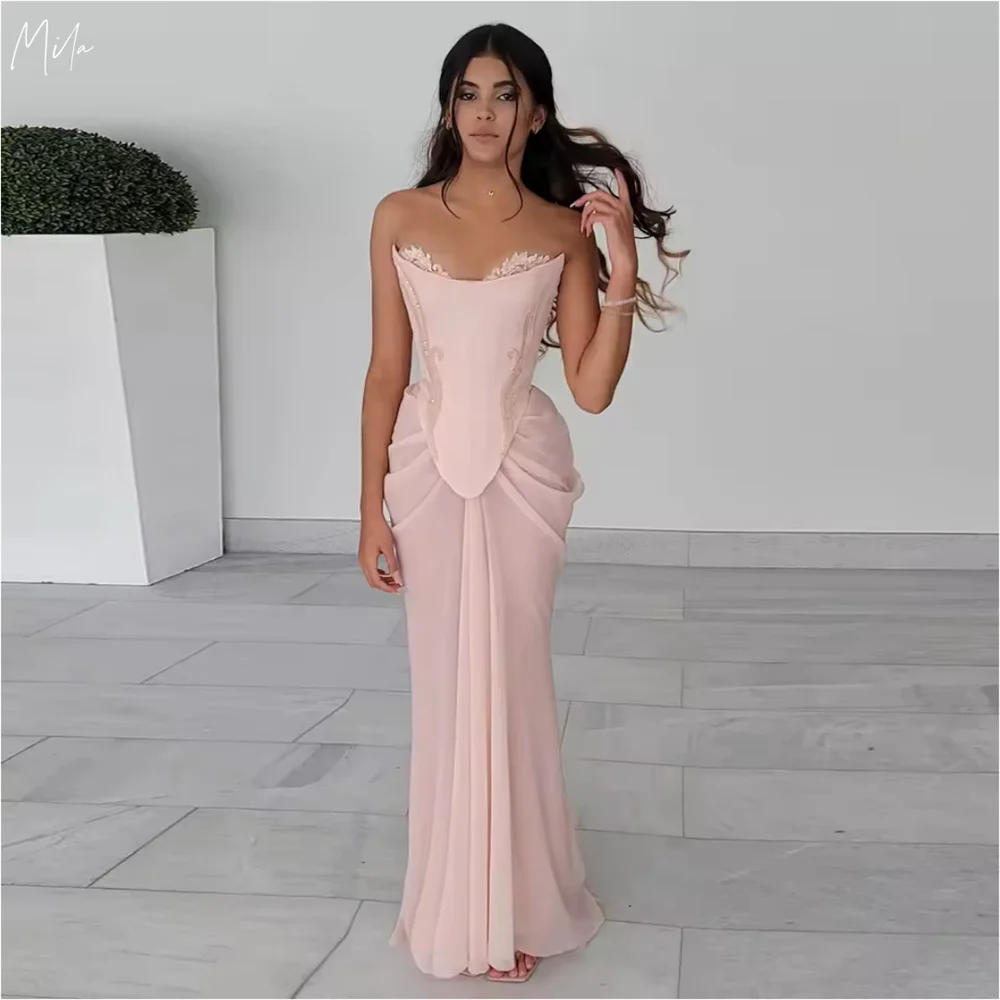 Mila Pink Strapless Mermaid Party Dresses Chiffon Crystal Lace-Up Evening Dresses Court Train Beading Customized Prom Dresses
Mila Pink Strapless Mermaid Party Dresses Chiffon Crystal Lace-Up Evening Dresses Court Train Beading Customized Prom Dresses